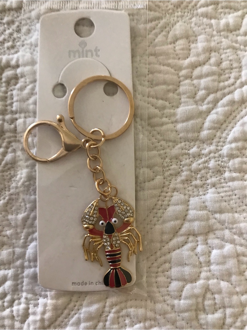 Mint Gold-tone Lobster Keychain with Red & Black Enamel NWT